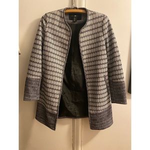 Patterned Open Front Pocket Detail Coat